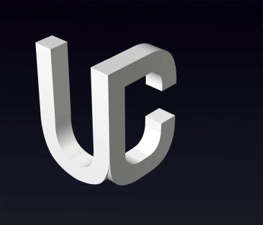 U ve A, C, B harflerinin yazı tipi, logonun yazı tipi bileşimi. 3d oluşturma