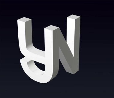  Font stylization of the letters Y and A, B, C, D, E, F, G, H, J, K, L, M, N, O, P, Q, R, T, V, W, S, X, Y, Z, font composition of the logo. 3D rendering.
