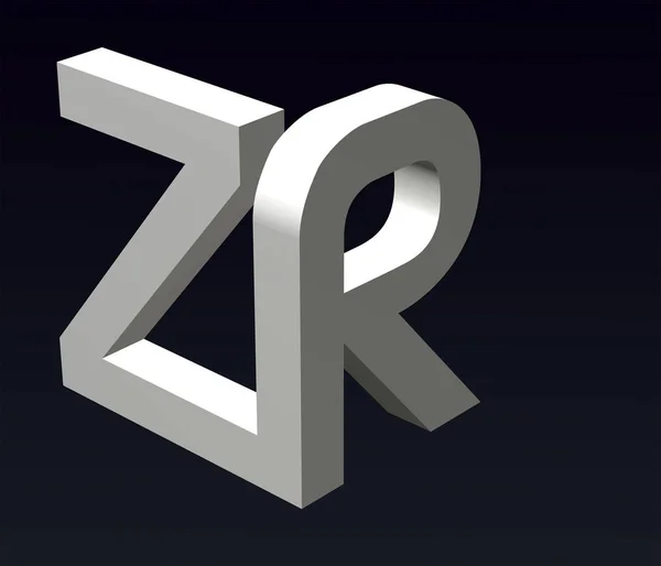 Font stylization of the letters Z and A, B, C, D, E, F, G, H, J, K, L, M, N, O, P, Q, R, S, X, Y, Z, font composition of the logo. 3D rendering.