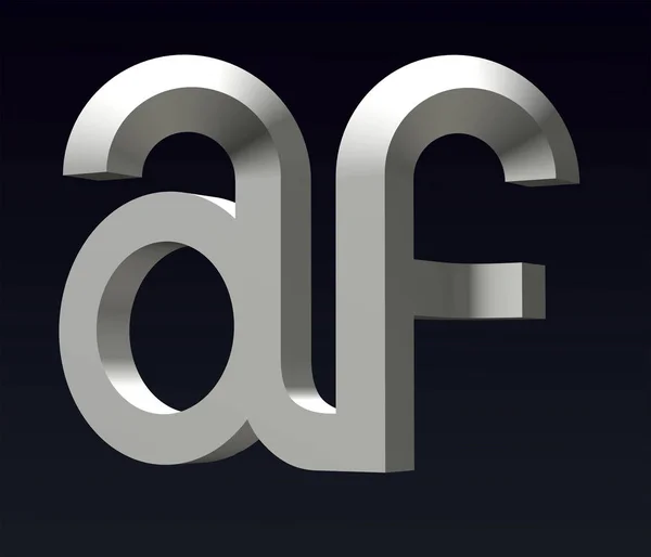 Font stylization of the letters A and F, font composition of the logo. 3D rendering.