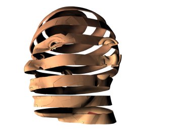 İnsan kafası şeritler halinde kesilir. 3d oluşturma.