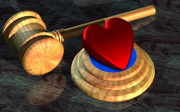 Het Hart Een Symbool Van Liefde Hamer Van Een Jury — Stockfoto