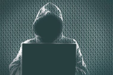 Hacker silueti 0 ve 1 numaralarda