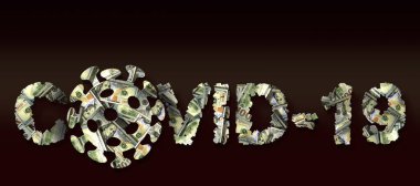  Laboratuvar mikroskobu ve beyaz şeffaf arkaplan üzerinde Coronavirus covid-19 logosu..