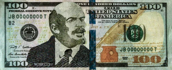 Billet Cent Dollars Avec Portrait Lenin Lieu Portrait Franklin — Photo