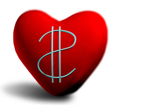 Renderização Coração Vermelho Logotipo Dólares Brancos Centro Bordas São Borradas — Fotografia de Stock