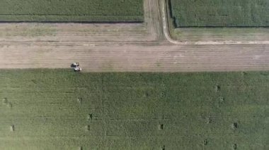 Makinelerle tarladan hasat yapılıyor.