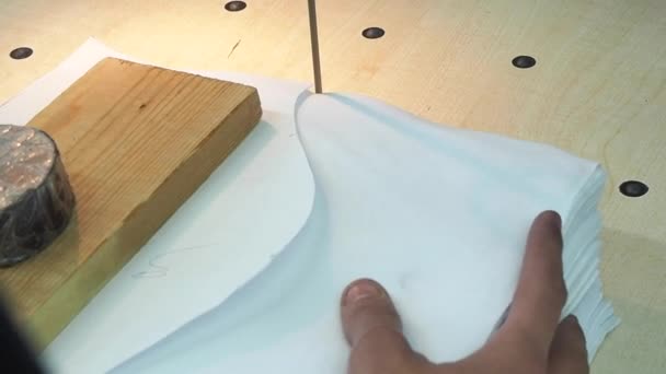 Corte de tecido em uma fábrica usando a máquina — Vídeo de Stock