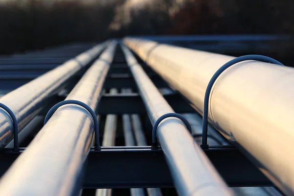 Steel pipes in crude oil refinery — Stock Photo, Image