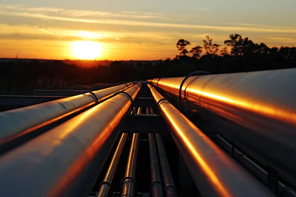 Pipelines de brut doré en Afrique pendant le coucher du soleil — Photo