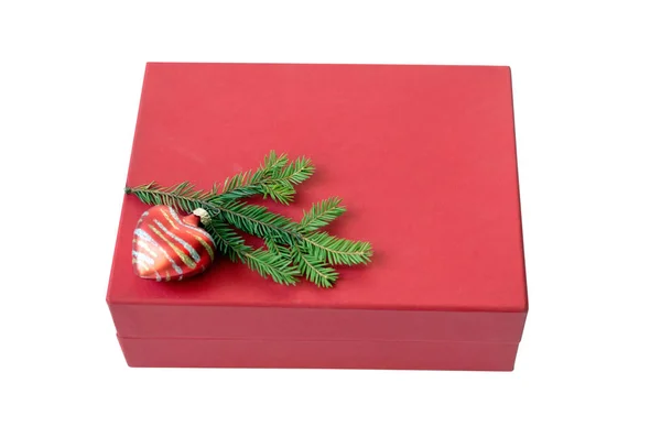 Red box with a christmass gift  isolated on a white — Stock Photo, Image