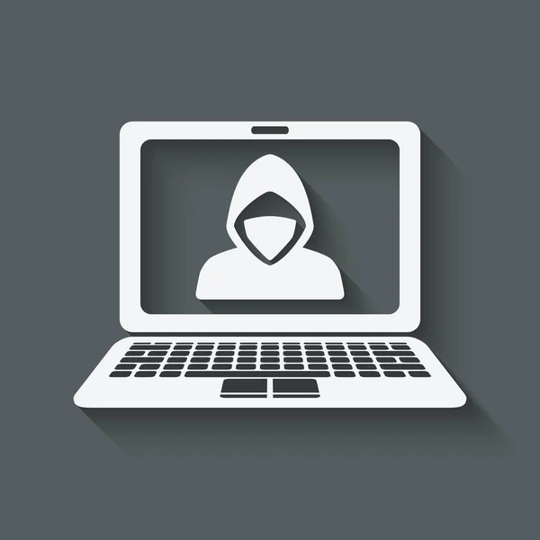 Hacker in Maske auf Laptop-Bildschirm — Stockvektor