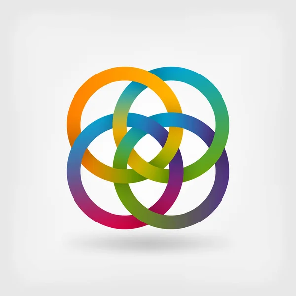 Quattro anelli interbloccati in colori arcobaleno — Vettoriale Stock