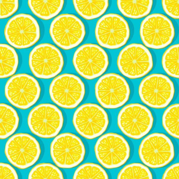 Lemon slices blue background seamless pattern — Stock Vector