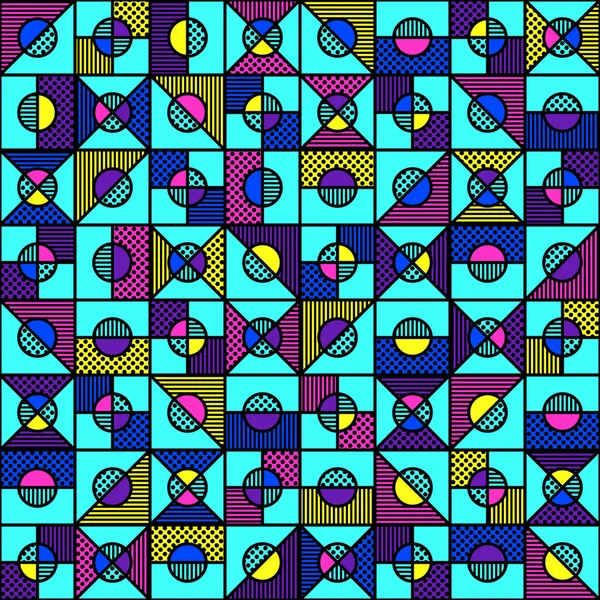 Padrão sem costura geométrica brilhante no estilo dos anos 80 — Vetor de Stock