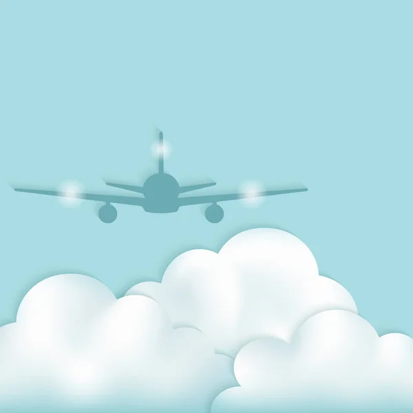 Silueta del avión sobre las nubes — Vector de stock