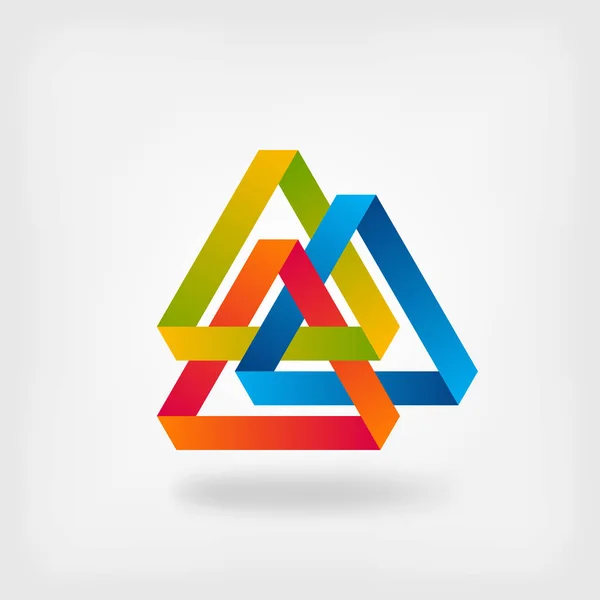 Три кольорові переплетені трикутники — стоковий вектор