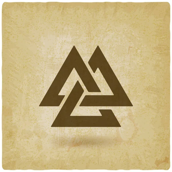 Símbolo de valknut. triángulos entrelazados fondo antiguo — Vector de stock