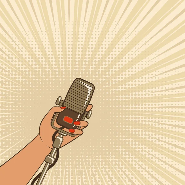 Female hand with retro microphone — Stock Vector