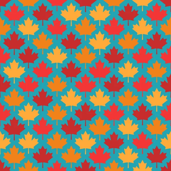Autumn maple leaves symmetrical seamless pattern on blue background — Stock Vector