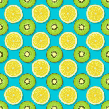 kivi ve limon seamless modeli mavi zemin üzerine