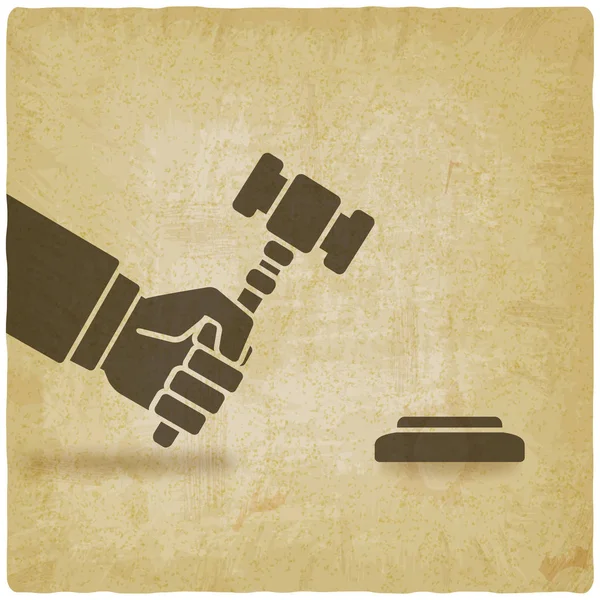 Main avec marteau aux enchères ou marteau juge — Image vectorielle