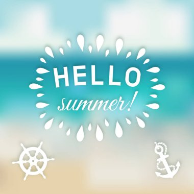 Merhaba yaz kartı denizde arka plan ile deniz sembolleri