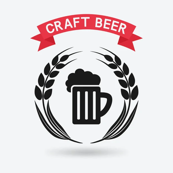 Pancarta de cerveza artesanal. taza de cerveza y orejas de cebada — Vector de stock