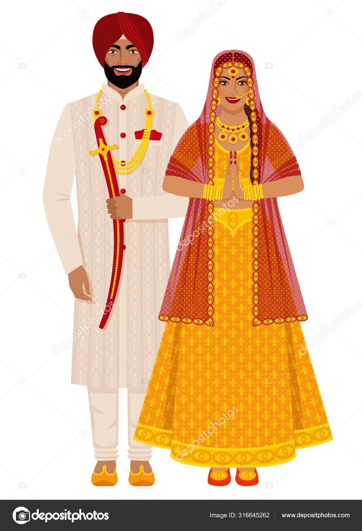 Indian bride and groom in traditional costumes Stock Vector Image by  ©natbasil #316645262