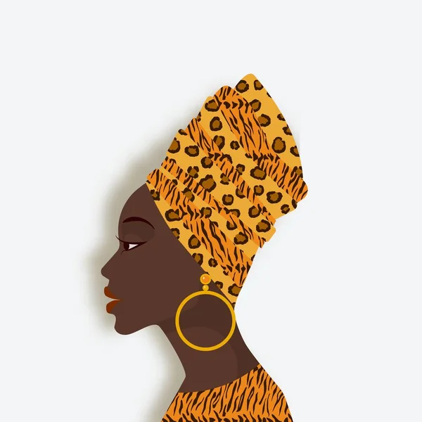 Αφρικανική γυναίκα με μαντήλι κεφαλής και σκουλαρίκια στο προφίλ — Διανυσματικό Αρχείο