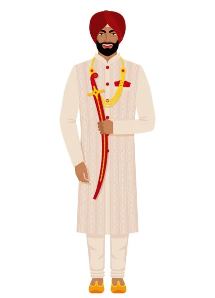 Indian groom in traditional costume 스톡 벡터
