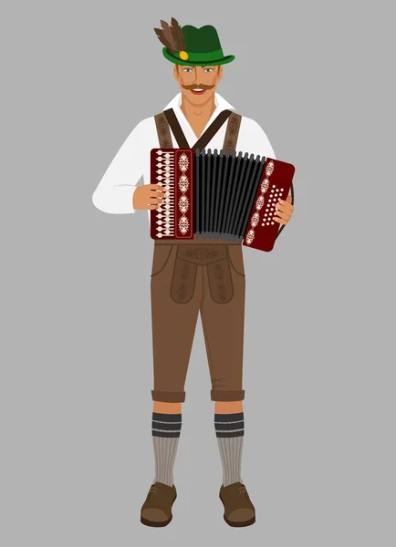 Bavarian man in national costume with accordion — ストックベクタ