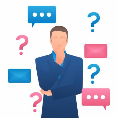 Takım elbiseli adam iş yapmayı düşünüyor.