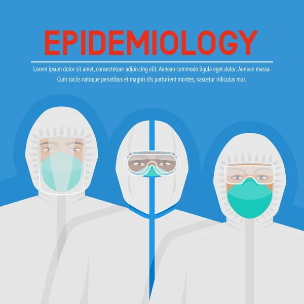 Epidemic disease concept. Doctors in protective suits — Stock Vector