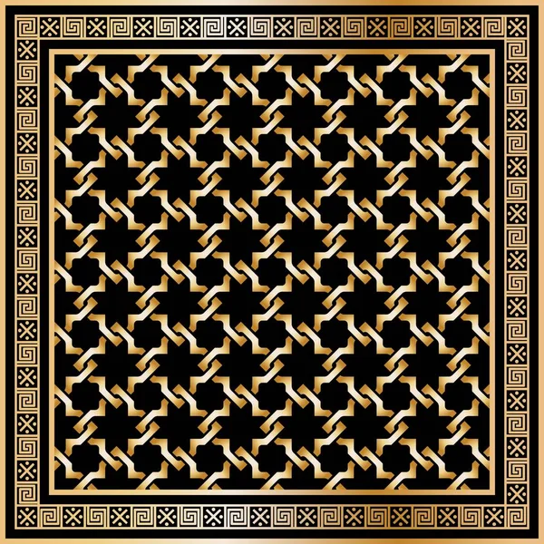 Head scarf golden pattern on black background with border — Stock Vector