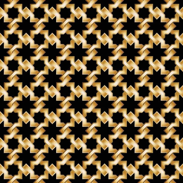 Gold weave seamless pattern on black background — 스톡 벡터