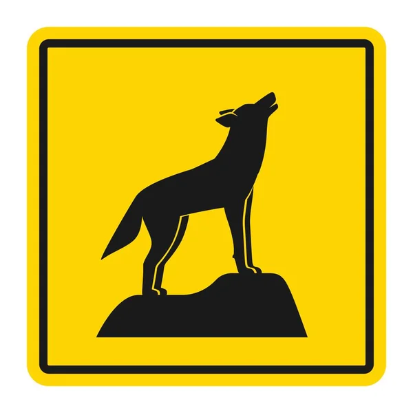 Wildtiere gelbes Verkehrsschild. Silhouette eines heulenden Wolfes — Stockvektor