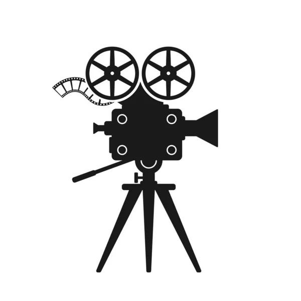 Retro cámara de cine silueta negra sobre fondo blanco — Vector de stock