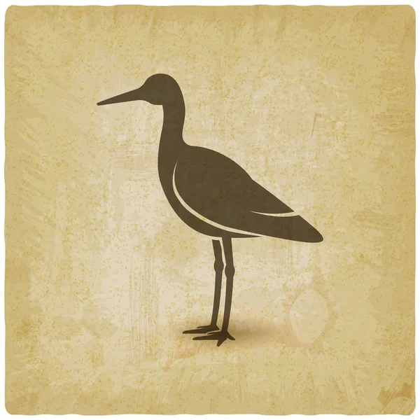 Silhouette of standing stork on vintage background — 스톡 벡터