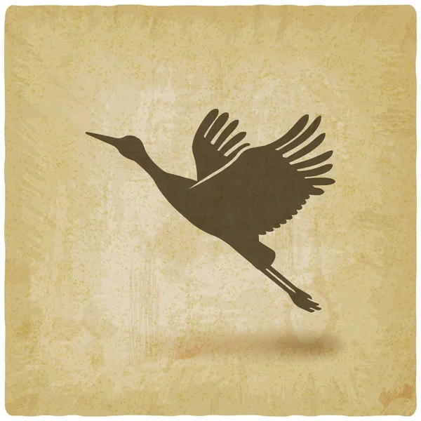 Silhouette of taking flight stork on vintage background — Stock vektor