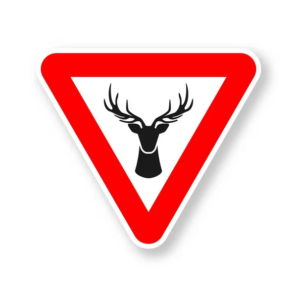 Wildtiere Verkehrszeichen. Silhouette des Hirschkopfes — Stockvektor