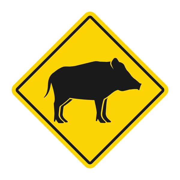 Wild animals yellow rhombus road sign. Silhouette of wild boar — Stock Vector