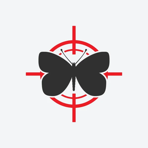 Butterfly black silhouette on a red target — ストックベクタ