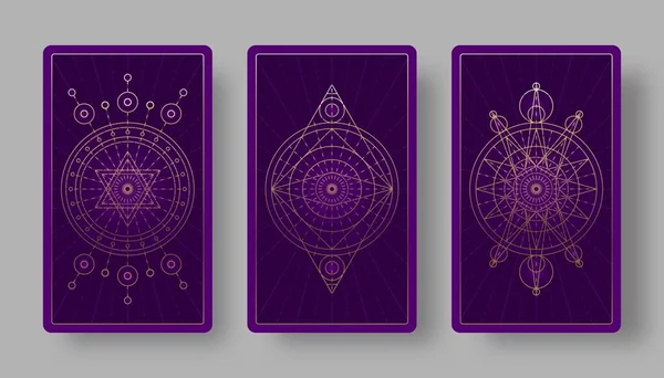 Tarot cards back set with mystical symbols — Stock Vector