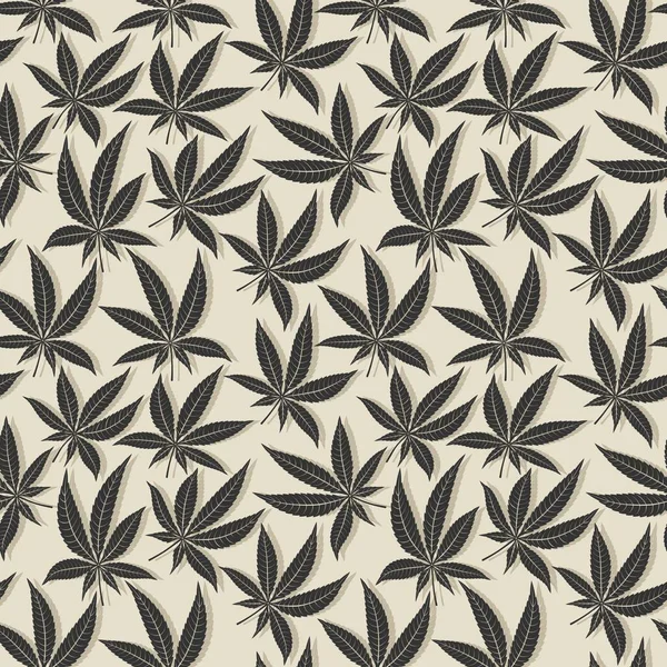 Черный бесшовный рисунок листьев конопли — стоковый вектор