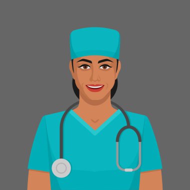 Steteskoplu gülümseyen doktor kadın.