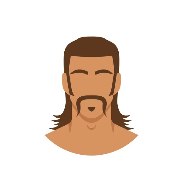 Face of man with mustache and mullet hairstyle — Stock Vector