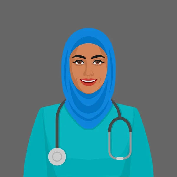 Sonriente médico musulmán mujer ith estetoscopio — Vector de stock