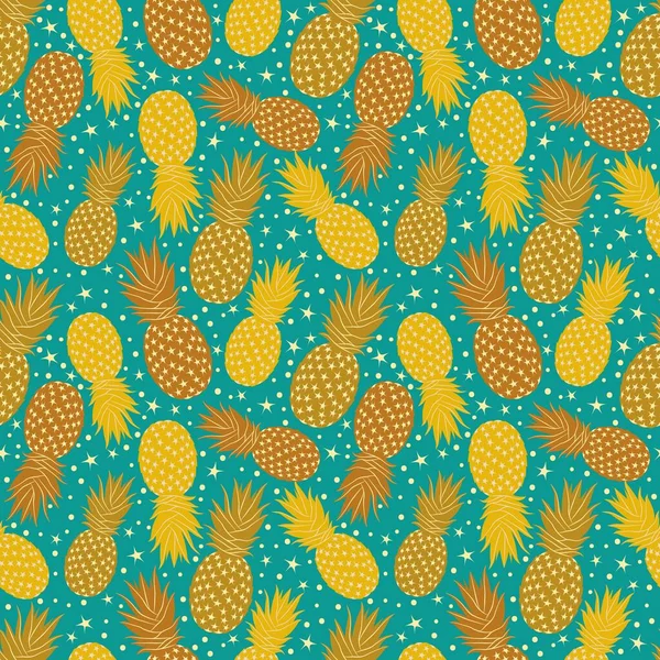 Ananas su sfondo blu modello senza cuciture — Vettoriale Stock