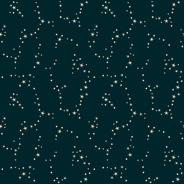 Estrellas y constelaciones patrón sin costuras. Cielo nocturno fondo — Vector de stock
